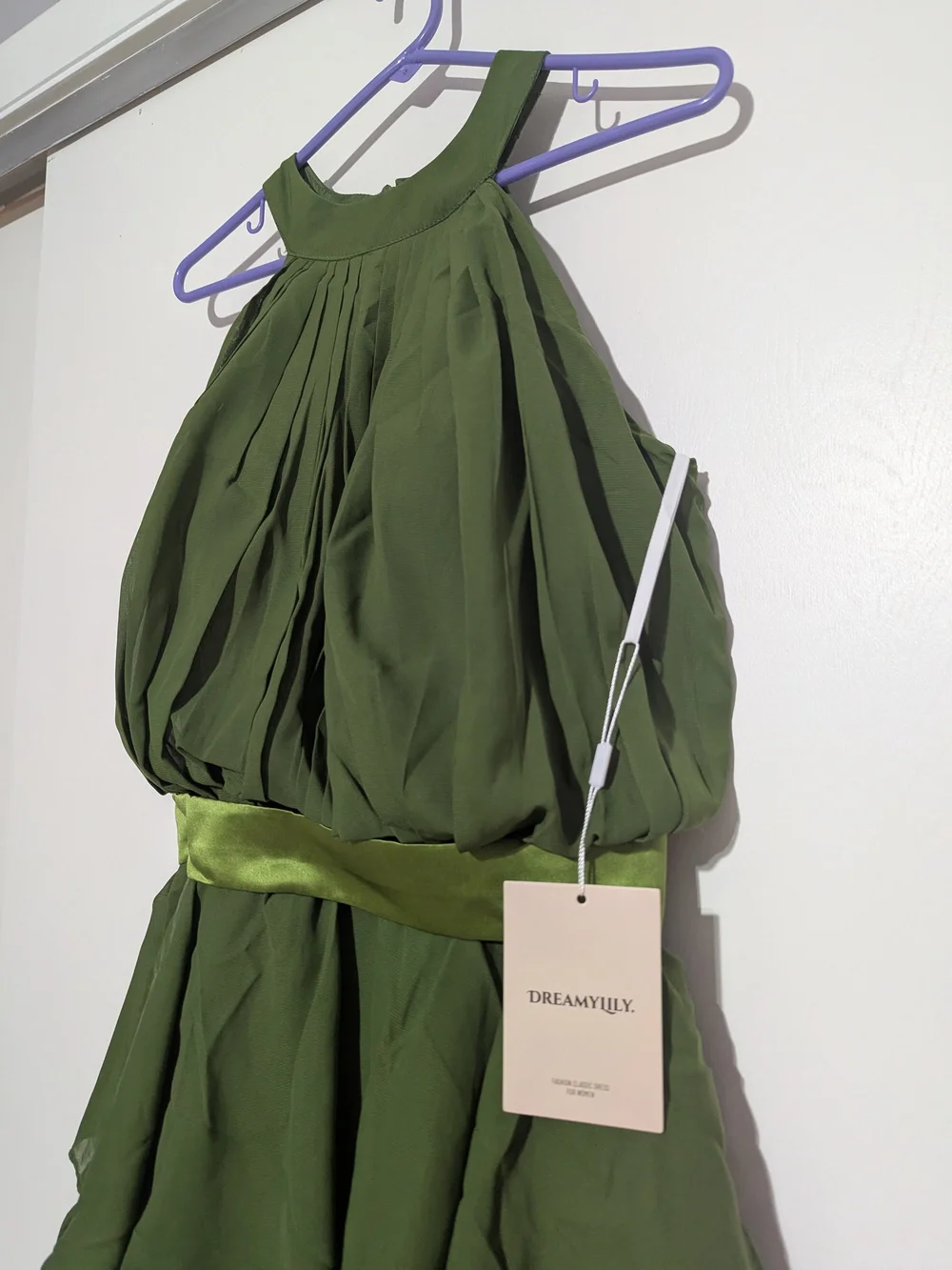 Dreamylily Olive Green High-Neck Tiered Halter Dress - NWT